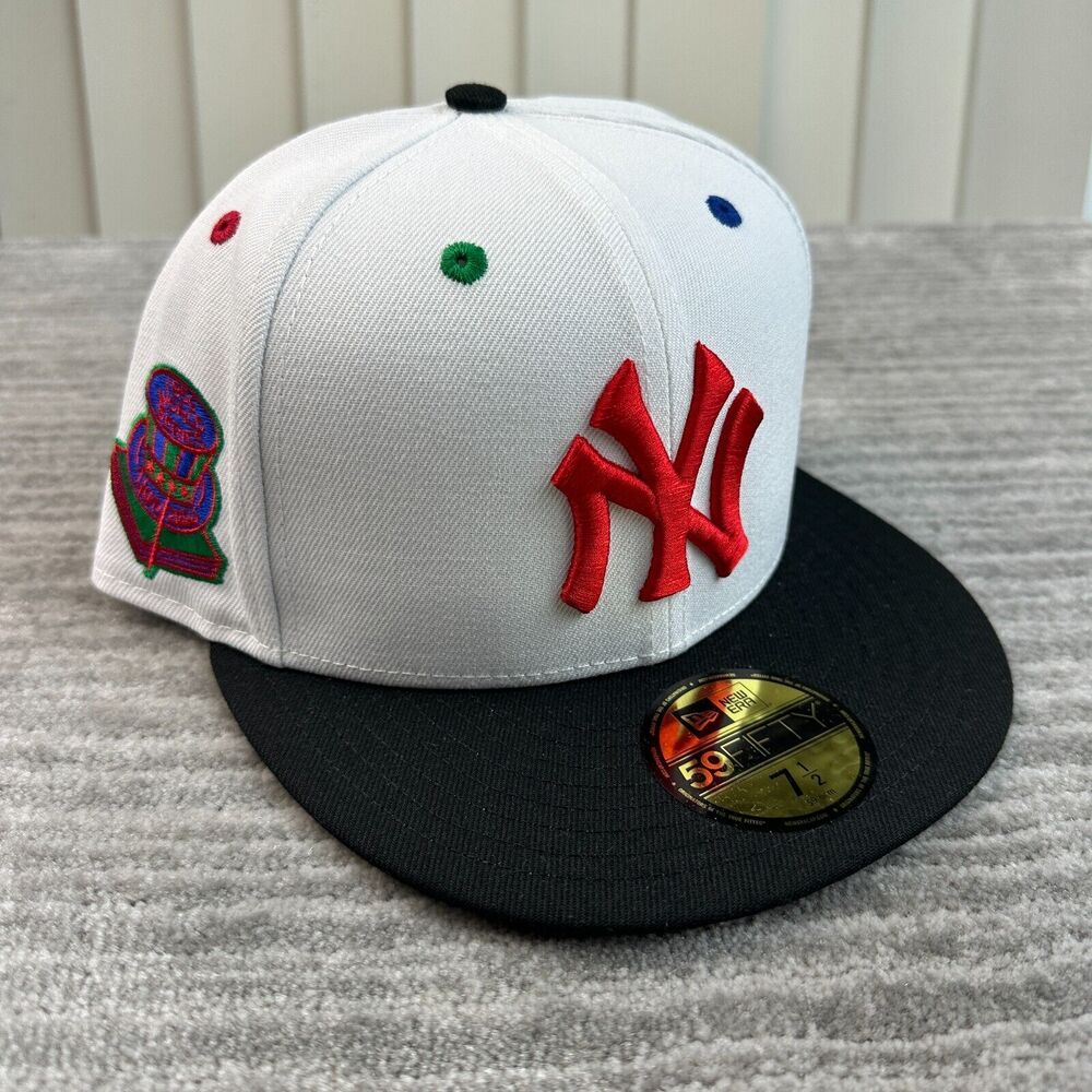 New York Yankees Hat Cap Mens Fitted 7 1/2 New Era Side Patch Multicolor